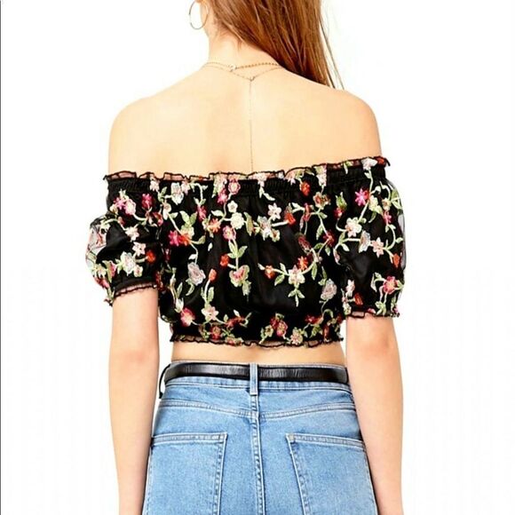 Forever 21 Sheer Floral Off-the-Shoulder Crop Top - Picture 2 of 4